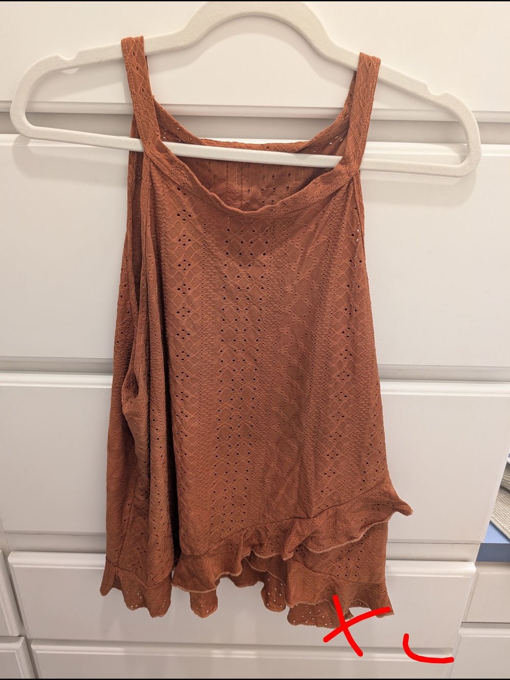 SHEIN Rust Eyelet Ruffle Tank Top
